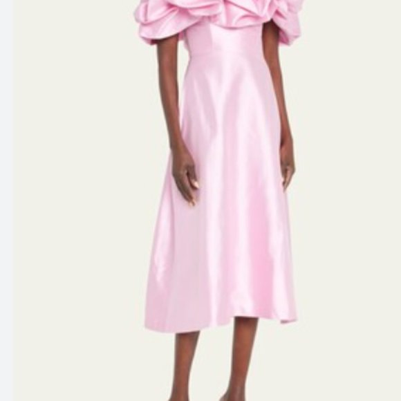 MARKARIAN Off-the-Shoulder Ruffle-Trim Silk Midi Dress-- Bergdorf Exclusive - Picture 3 of 6